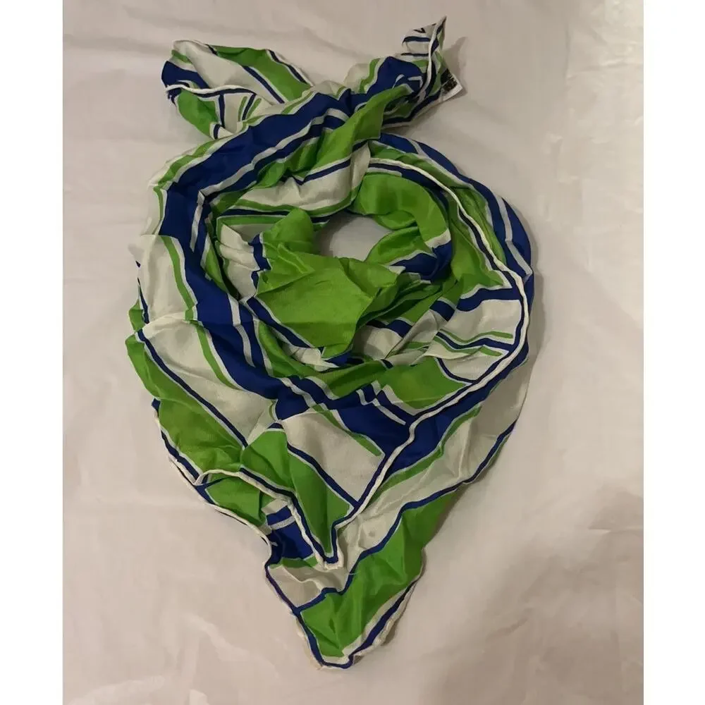 Vintage Vera Neumann Scarf - Signed - Hand Rolled Made in Japan - Green & Blue